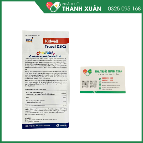 Kidwell TruCal D3K2 Chewable bổ sung canxi, D3K2, giúp xương răng chắc khỏe